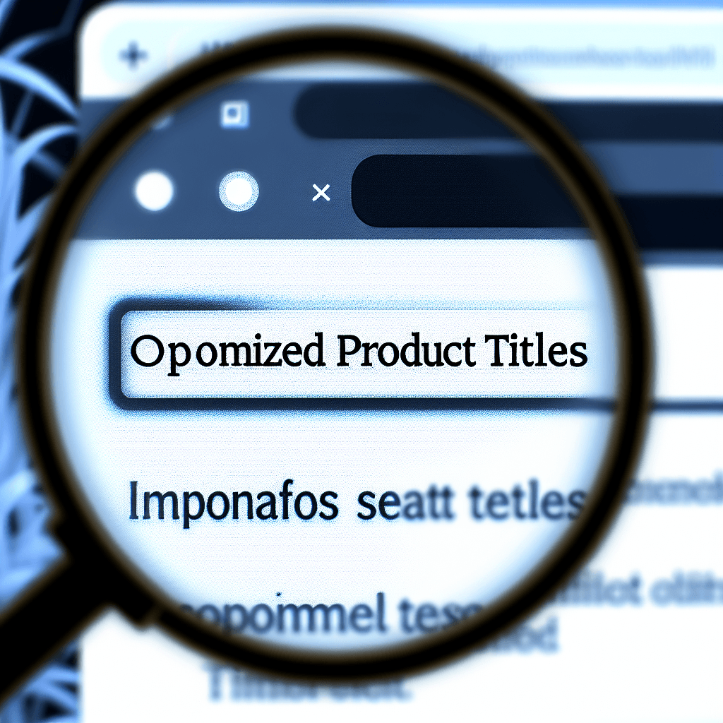 A magnifying glass focusing on a product title wit